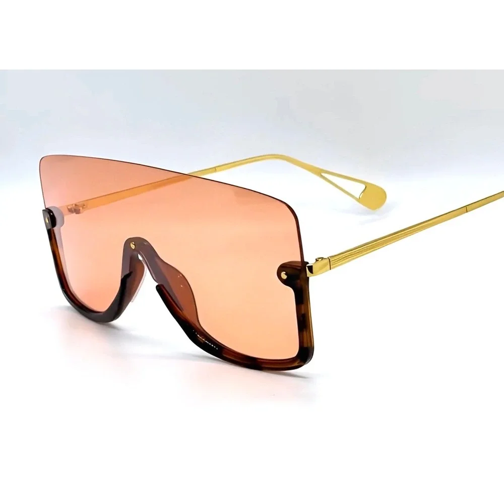 Festival Music Sunglasses Men Tortoise Frame Orange Lens Metal Arms UV400 Lentes